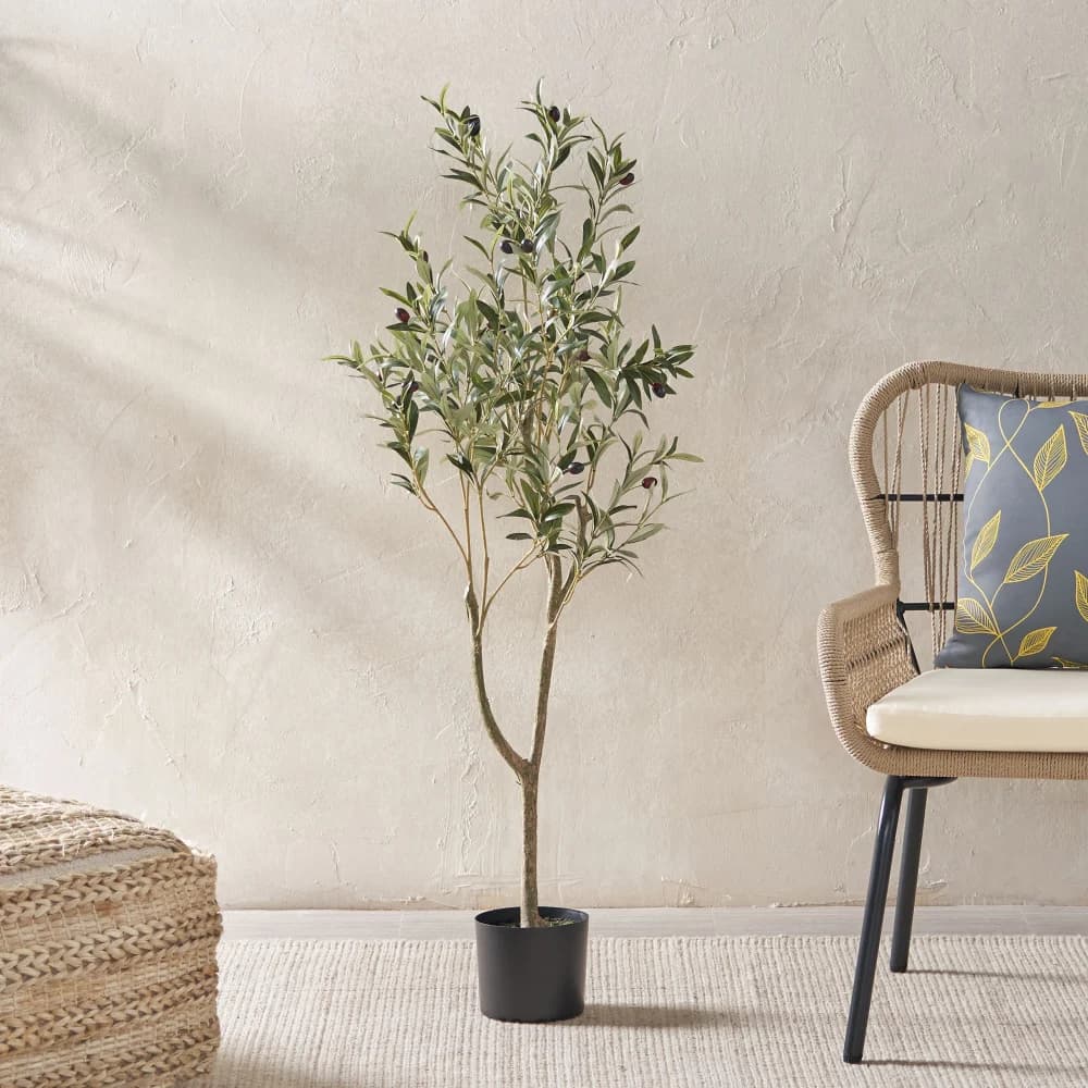 High 120CM Artificial Olive Tree, Green Realistic Fin Plant in Home Interior Decoration, Office, Warehouse
