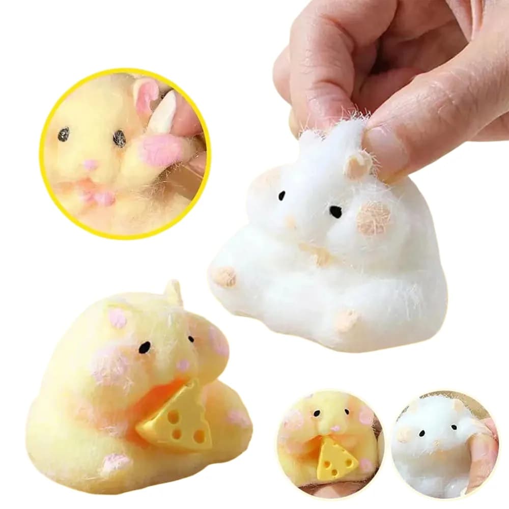 Giocattolo Morbido a Forma di Criceto con Formaggio, Decorazione da Scrivania, Divertente Antistress, Giocattolo Antistress per Adolescenti, Bambini e Adulti, Idea Regalo