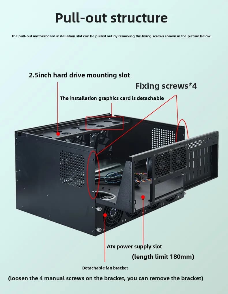 Supporto per server di archiviazione tipo rack per telaio NAS a 12 dischi Scheda principale ATX raffreddata ad acqua 360 Potenza ATX Telaio per slot per schede a tutta altezza