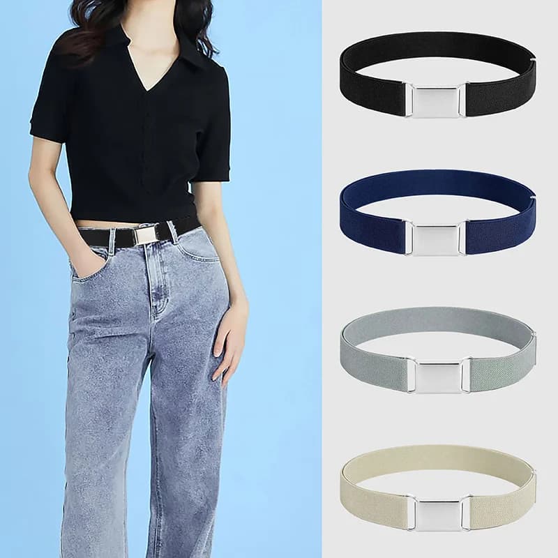 Cintura elastica elastica regolabile da donna Comoda cintura invisibile per pantaloni jeans Abito Cintura quadrata con fibbie facili