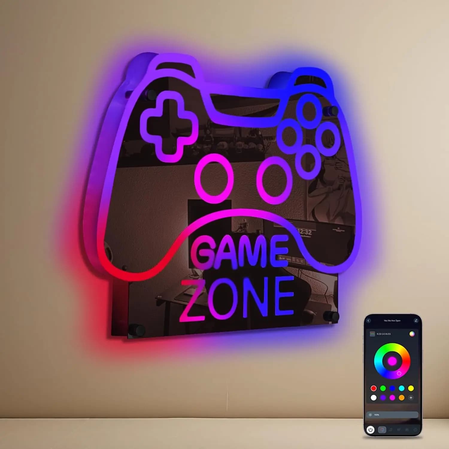 Insegna al neon con zona di gioco RGB Insegne luminose a specchio Decorazione da parete per sala giochi Home Party Pub Club Regali per bambini