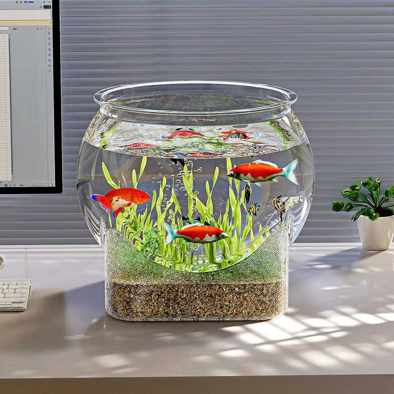 Acquario per acquario trasparente rotondo ornamentale portatile per pesci rossi acquario leggero in plastica per pesci decorazione della scrivania di casa