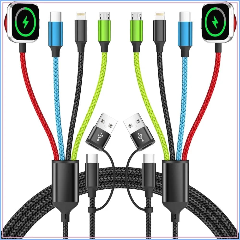 4-in-2 Multi Charging Cable with iWatch Charger [2Pack 5FT], Nylon Braided, USB C USB A for Multiple Devices, Travel Essentials 2026