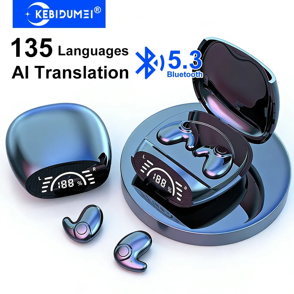Auricolari per traduzione AI Supporto 135 lingue Cuffie Bluetooth 5.3 Cuffie per dormire wireless Auricolari stereo con riduzione del rumore