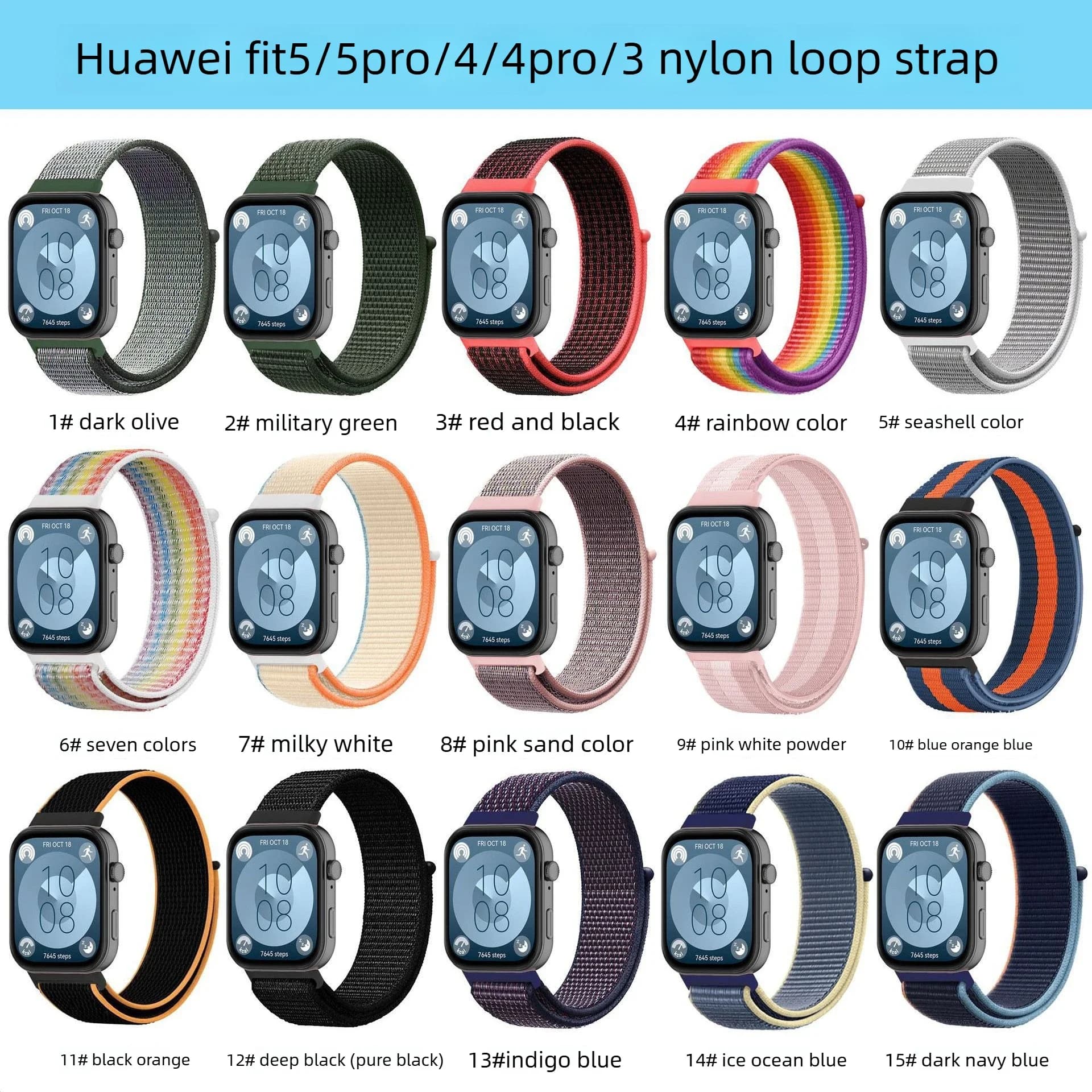 A-Smartwatch Replacement Nylon Loop Band, Breathable Velcro Closure Strap For Huawei Watch Fit3 Fit4 Fit5 Fit5 Pro