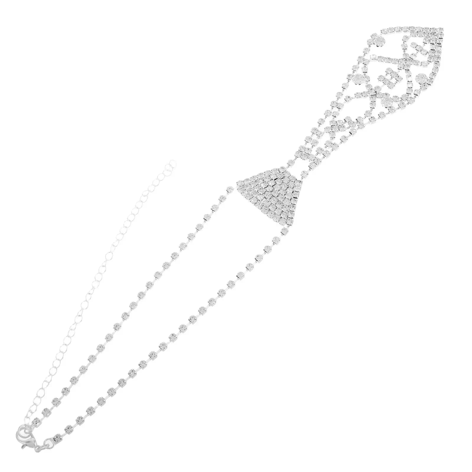 Collana a Fiocco con Strass, Catena Elegante Scintillante, Girocollo in Cristallo, Catena Tennis, Gioielli da Sera per Feste e Matrimoni da Donna