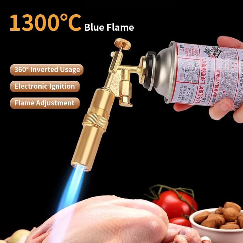 Bruciatore a Gas per Saldatura, Torcia a Fiamma, Saldatore Portatile per Cucina e Esterni, Accendino a Gas Butano con Autoaccensione