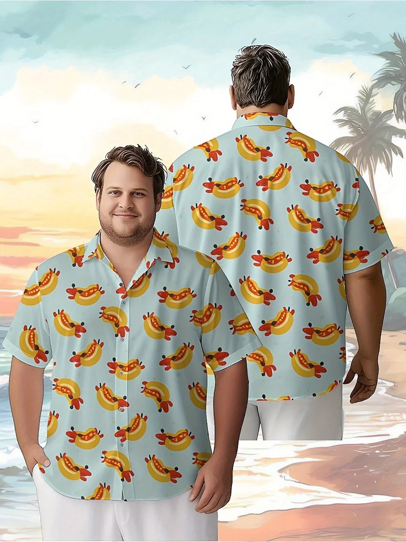 Camicie hawaiane taglie forti da uomo con motivo banana e hot dog, nuovi top alla moda estivi, streetwear hip hop