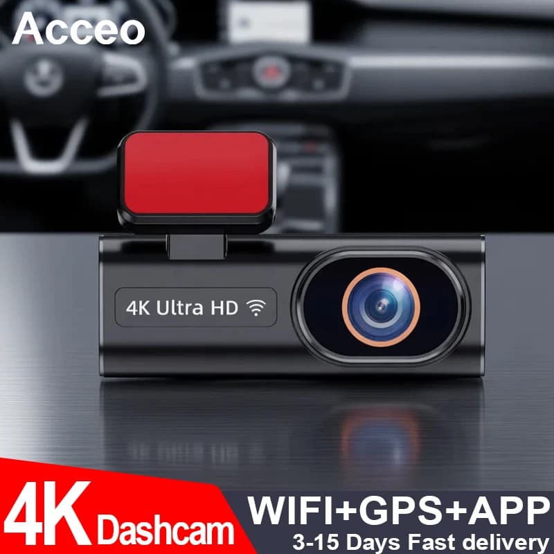 ACCEO Dash Cam 4K per Auto con WiFi GPS, Mini DVR con Supporto per Telecamera Posteriore 1080P, Visione Notturna, Monitoraggio Parcheggio 24H, Controllo APP, Scatola Nera