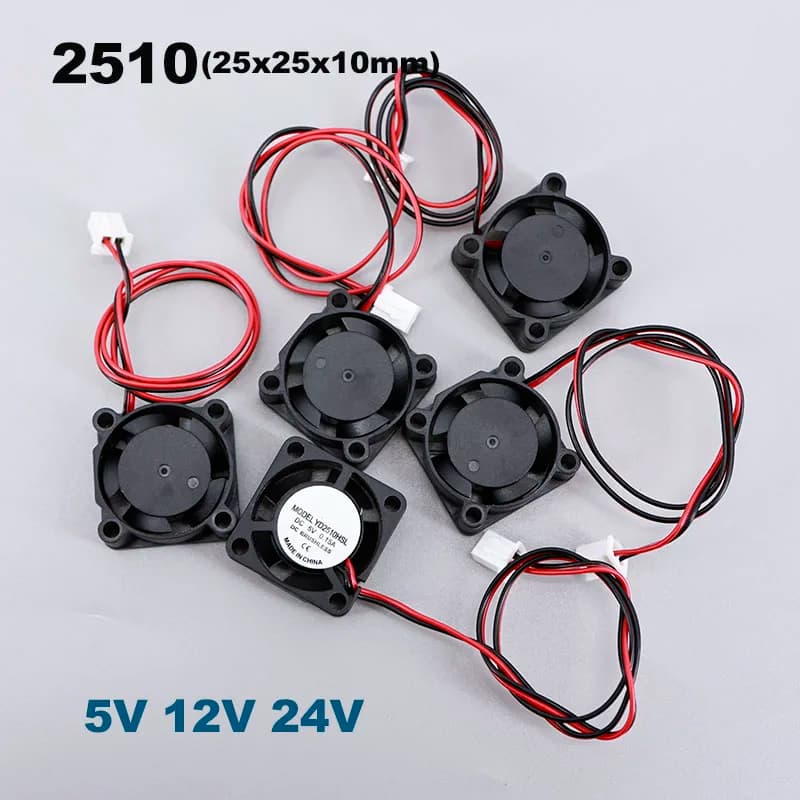 Ventola di Raffreddamento Assiale a Cuscinetto Idraulico 2510 25mm 5V/12V/24V, Mini Ventola Elettrica Centrifuga 25x25x10mm per Stampante 3D