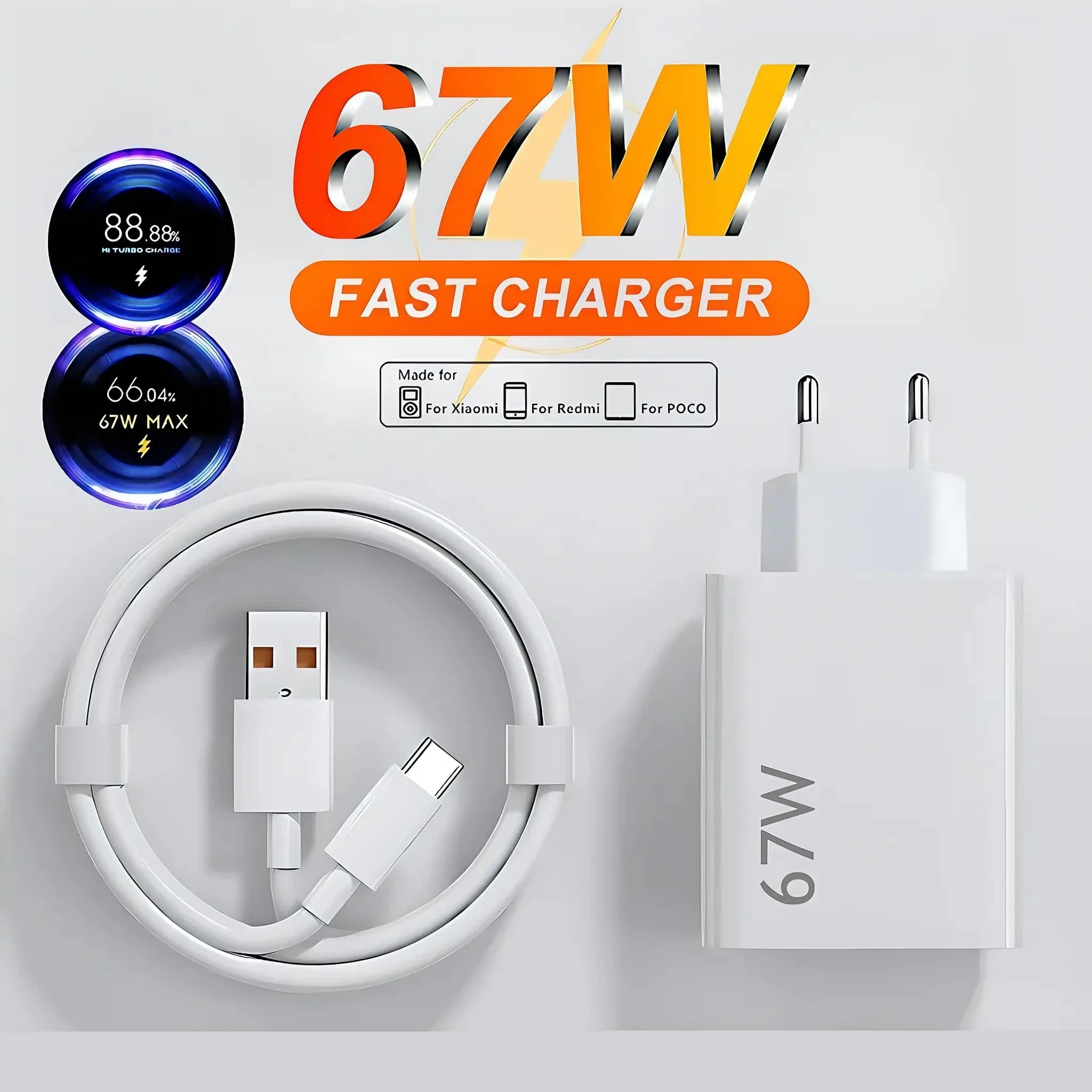 Cavo dati USB-C GaN da 67W, caricabatterie rapido con adattatore da parete per cellulare, per Xiaomi 17 15 14, adattatore da viaggio