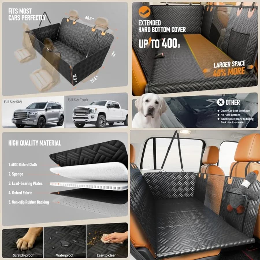 Coprisedile per auto per cani per sedile posteriore, estensore per sedile posteriore con fondo rigido per cani - Supporta 180 kg, coprisedile per animali domestici, amaca per cani