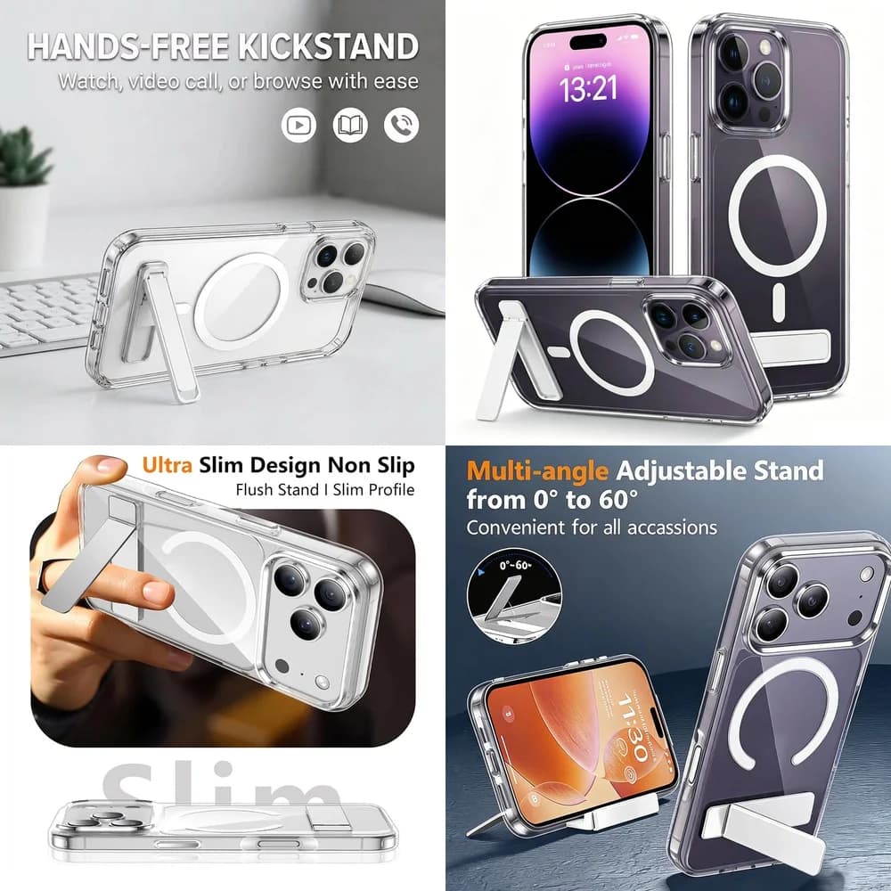 Durable Crystal Clear Magnetic Cover Vertical Horizontal Stand Shockproof for iPhone 17 16 15 14 13 12 11 Pro Max Plus mini