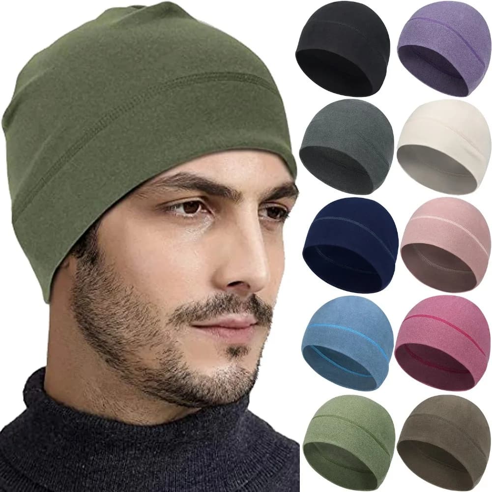 Hot winter thermal cap with skull Anti-wind fleece hat Running ski cuff cycling hat for men Women's Lining for helmet Running headphone