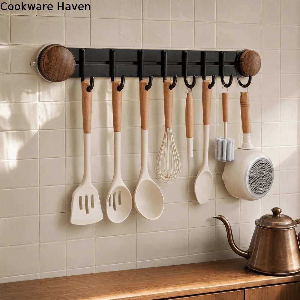 No-Drill Suction Cup Hook Wall Mounted Movable Hook Kitchen Storage Rack No Trace Multifunctional Utensil Storage Rack