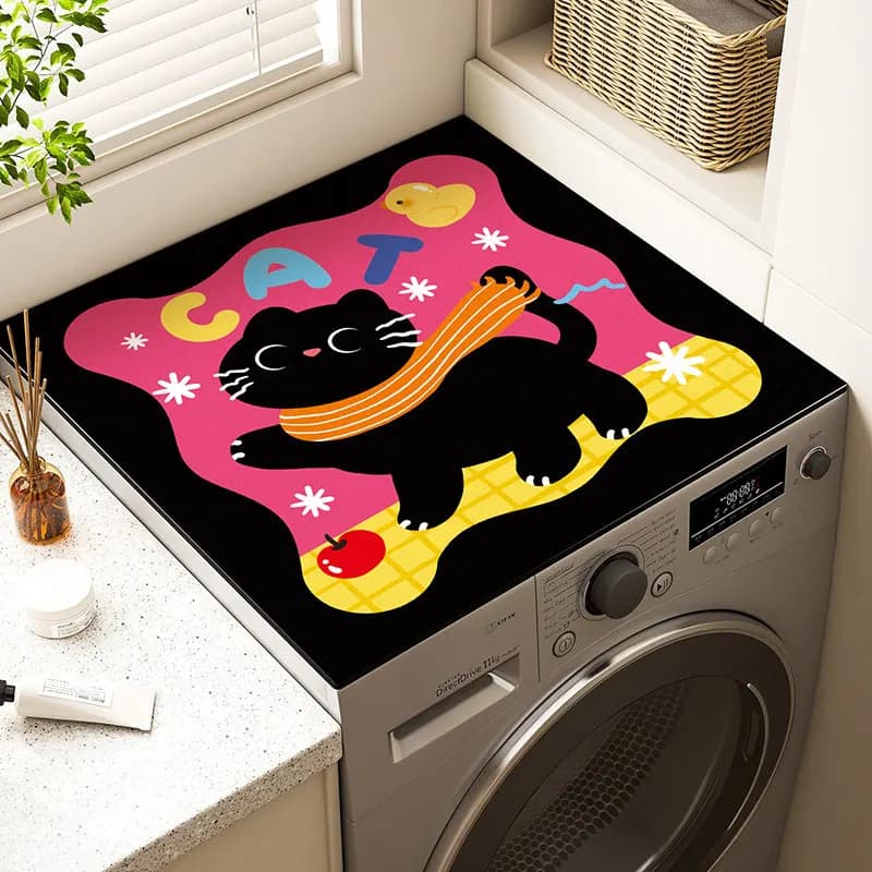 VIKAMA InS Style Cartoon Little Black Cat Washing Machine Countertop Protection Pad Anti-Slip Drum Washing Machine Dust Pad Rug