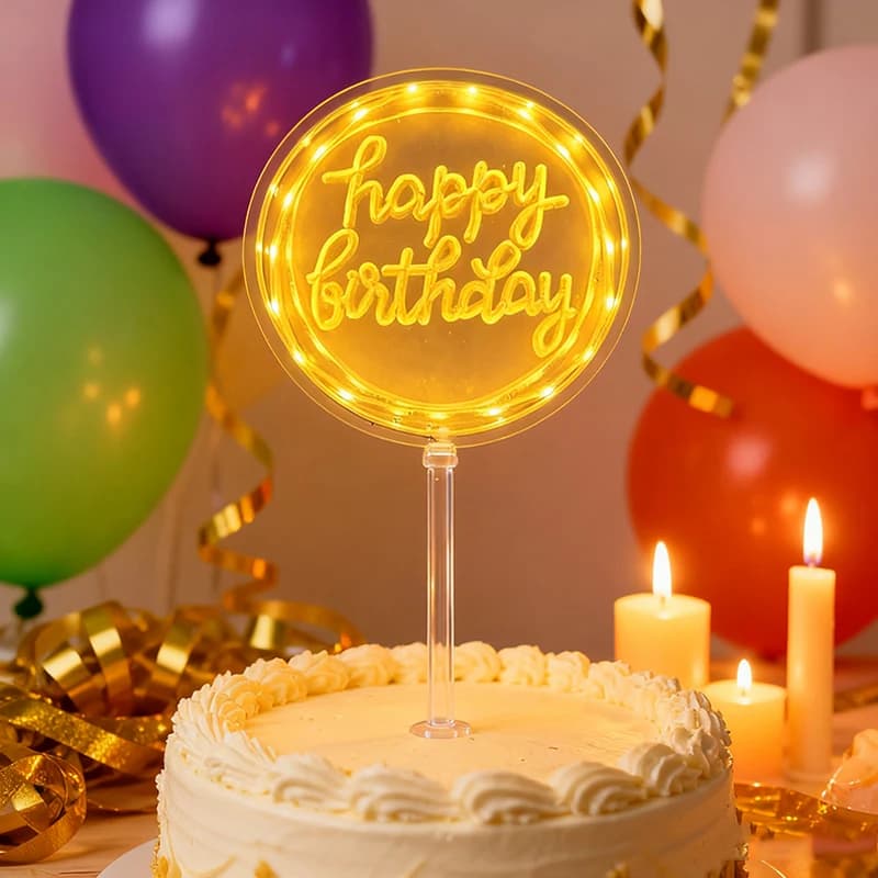 Decorazioni per torte con luci al neon di compleanno Decorazioni per torte di buon compleanno per bambini Ragazzo Ragazza Prima luce a LED Forniture per feste di anniversario di matrimonio