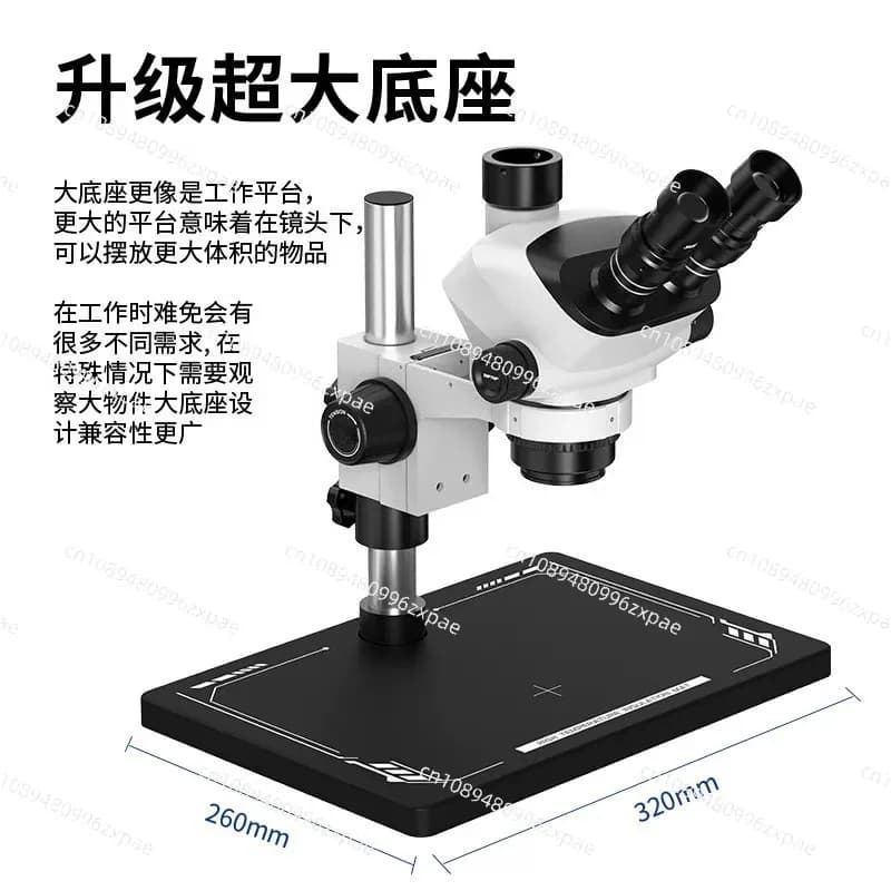 Microscopio trinoculare 7060PRO con zoom continuo, base grande, per la manutenzione di telefoni cellulari e circuiti stampati.