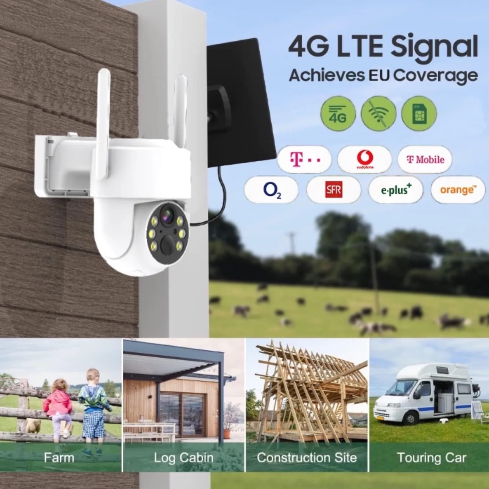 Telecamera di Sicurezza 4G LTE con Copertura UE, Telecamere Solari a Batteria 2K 355 ° Visione Notturna a Colori PTZ