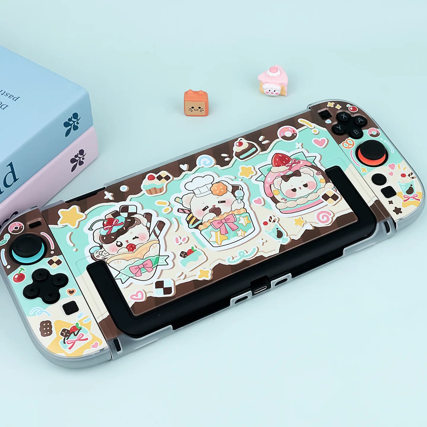 Custodia rigida a tema Mint Choco Bear, guscio protettivo traslucido satinato compatibile con Switch OLED / Switch 2