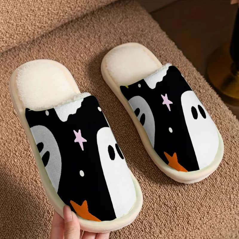 Star Ghost Luxury Plush Slippers Men Women Winter Warm Indoor Home Shoes Soft And Lightweight Bedroom Slippers