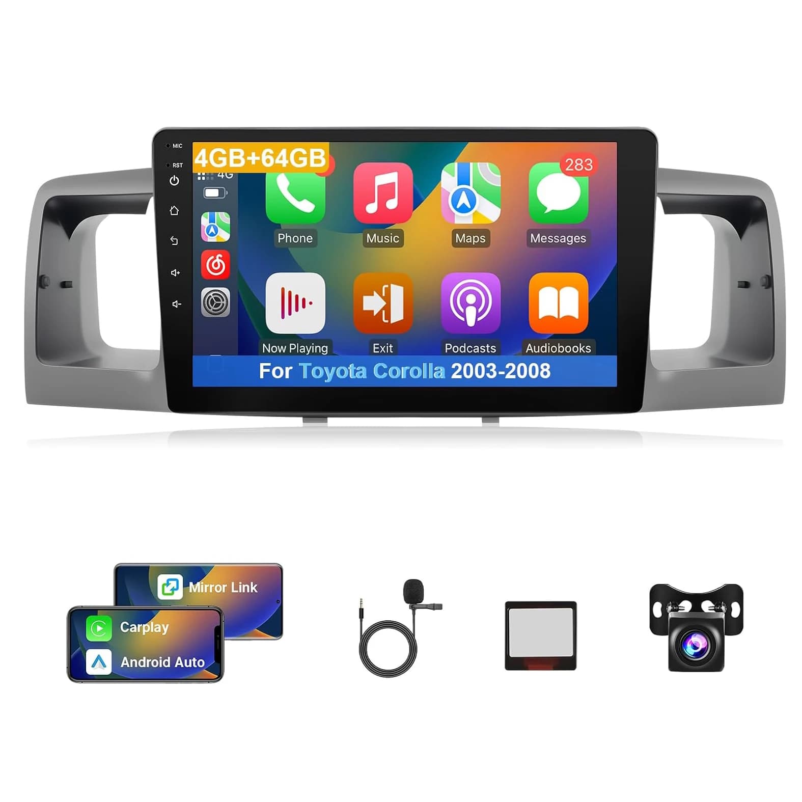 Autoradio con Schermo da 9 Pollici, 4G 64G, per Toyota Corolla (Versione JBL) 2003-2008, con Carplay, Android Auto, GPS e Telecamera Posteriore
