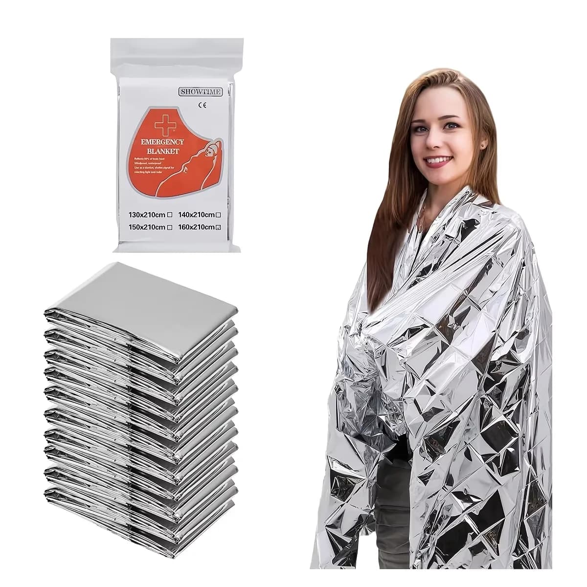Rhino Rescue Emergency Blanket 1.3*2.1m Space Mylar Thermal for Outdoors, Hiking, Survival Blanket 10PC