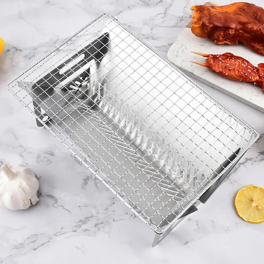 Portable Card Stove Portable Stainless Steel Charcoal Grill Heavy Duty Foldable Barbecue Stove Lightweight Outdoor Camping