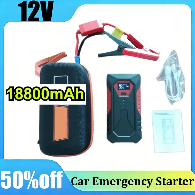 Avviatore d'Emergenza Portatile 12V per Auto, Power Bank 18800mAh, Caricabatterie di Emergenza per Veicoli a Benzina e Diesel