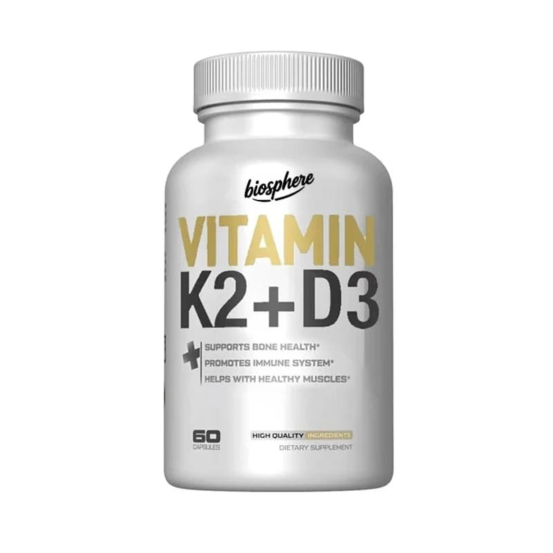 Vitamin D3 K2 and Calcium supplement - Vitamin D 5000 UI + Vitamin K2 MK7 100 mcg, 60 capsules