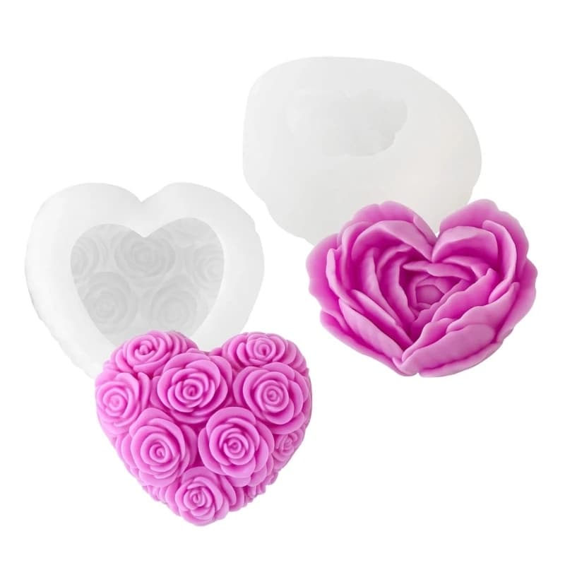 KX4B 2Pcs Rose Flower Heart Silicone Molds Temperature Resistant Easy Demold for Epoxy Resin Handmade Soap