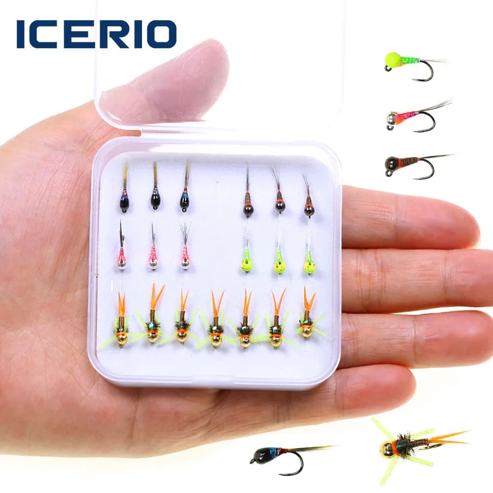 19 pezzi/scatola # 16 # 18 esche per esche da pesca alla trota con mosca bagnata ad affondamento rapido con perline di metallo
