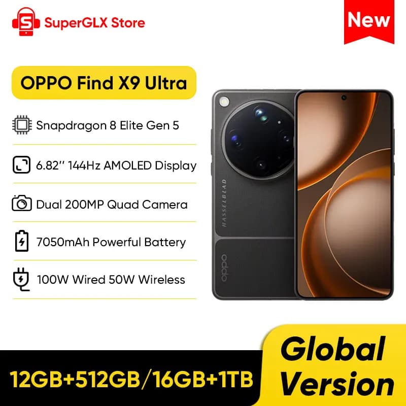 OPPO Find X9 Ultra Versione Globale 5G Smartphone Snapdragon 8 Elite Gen 5 Schermo AMOLED 6.82" 144Hz Batteria 7050mAh Doppia Fotocamera 200MP NFC