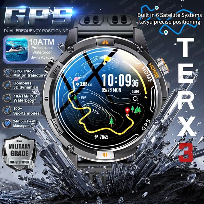 T-Rex 3 Pro GPS esterno Smart Watch Display AMOLED Torcia Dual Band GPS Bussola 10ATM Impermeabile Nuoto Modalità sportiva Smartwatch