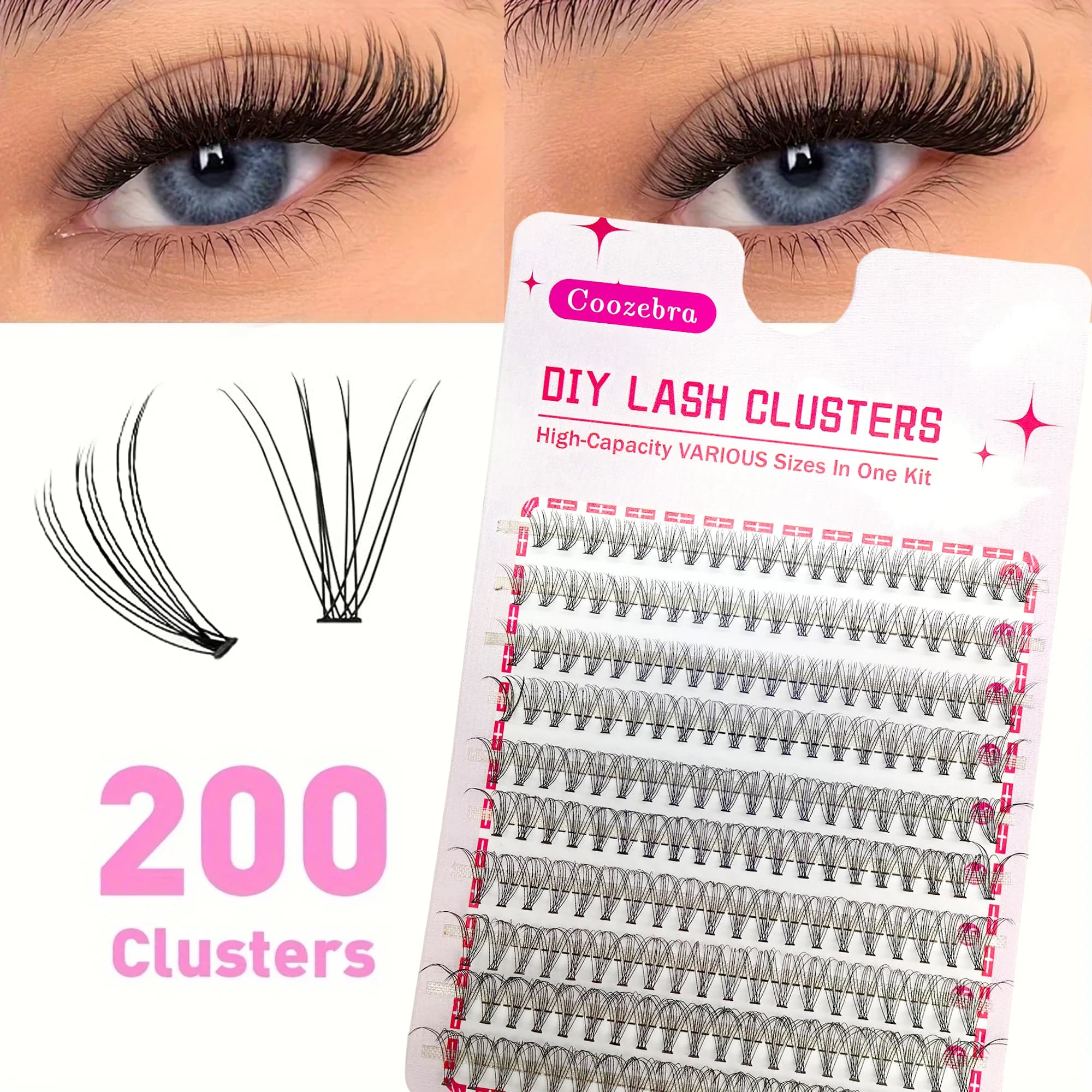 Kit di estensione ciglia finte 10D DOUBLE volume [D Curl] 200 grappoli di ciglia 9-16mm Ciglia finte svasate dall'aspetto naturale fai da te