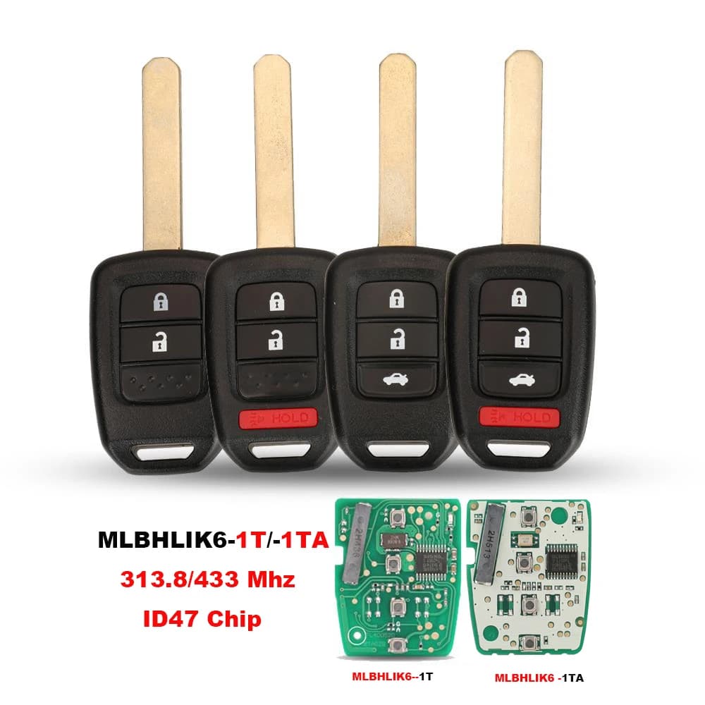 Jingyuqin 10PS portachiavi per auto 313.8/433Mhz ID47 Chip Remote Key Fob per Honda Accord 2013 2014 2015 2016 2017 MLBHLIK6-1T/1TA