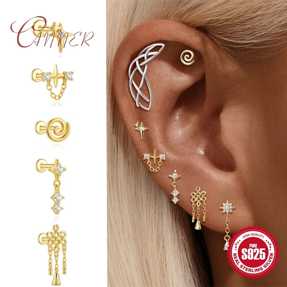 Orecchini a perno CANNER in argento sterling 925 con stella/girasole/onde di grano per donna, stile gotico lucido, regali per feste