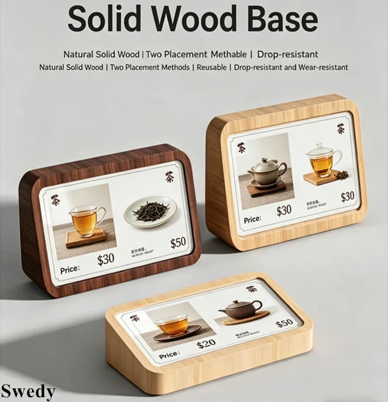 5 Pezzi Porta Cartelli in Legno 78x38mm, Espositore per Menu Ristorante, Porta Prezzi in Acrilico Riutilizzabile