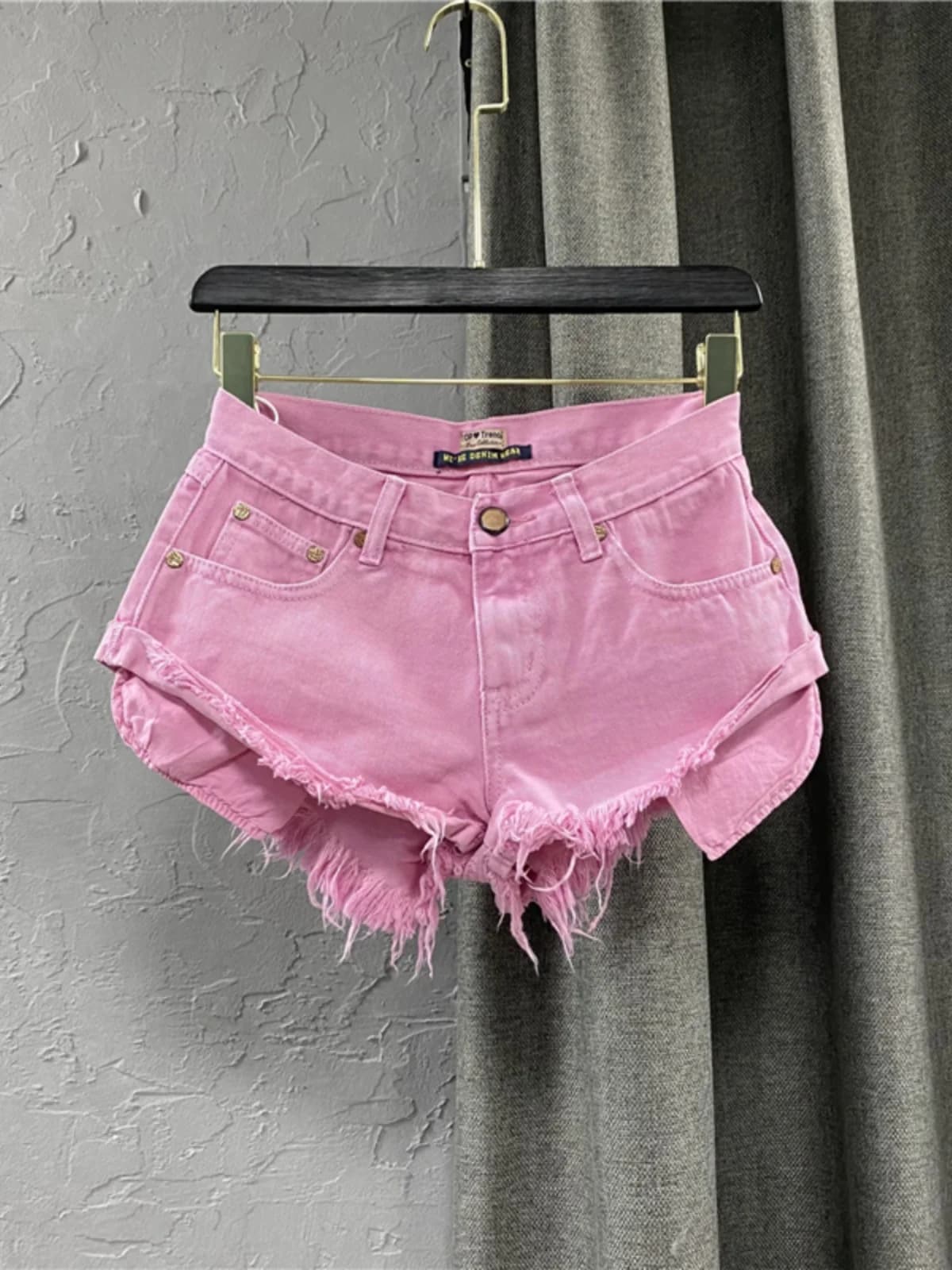 Summer New Women's Low Waist Pink Denim Short Pants Pocket Wide Leg Hot Pants A-Line Pants Korean Style Casual Shorts