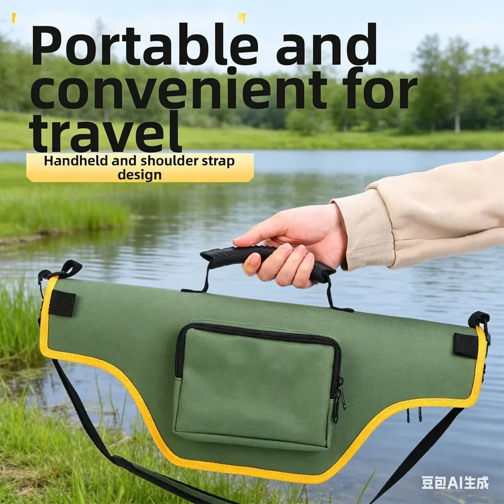 Borsa per Canna da Pesca Corta 48,5x19cm in Tessuto Oxford, Rigida, Impermeabile, Non Smontabile, con Scomparto per Mulinello, Borsa per Attrezzatura da Pesca