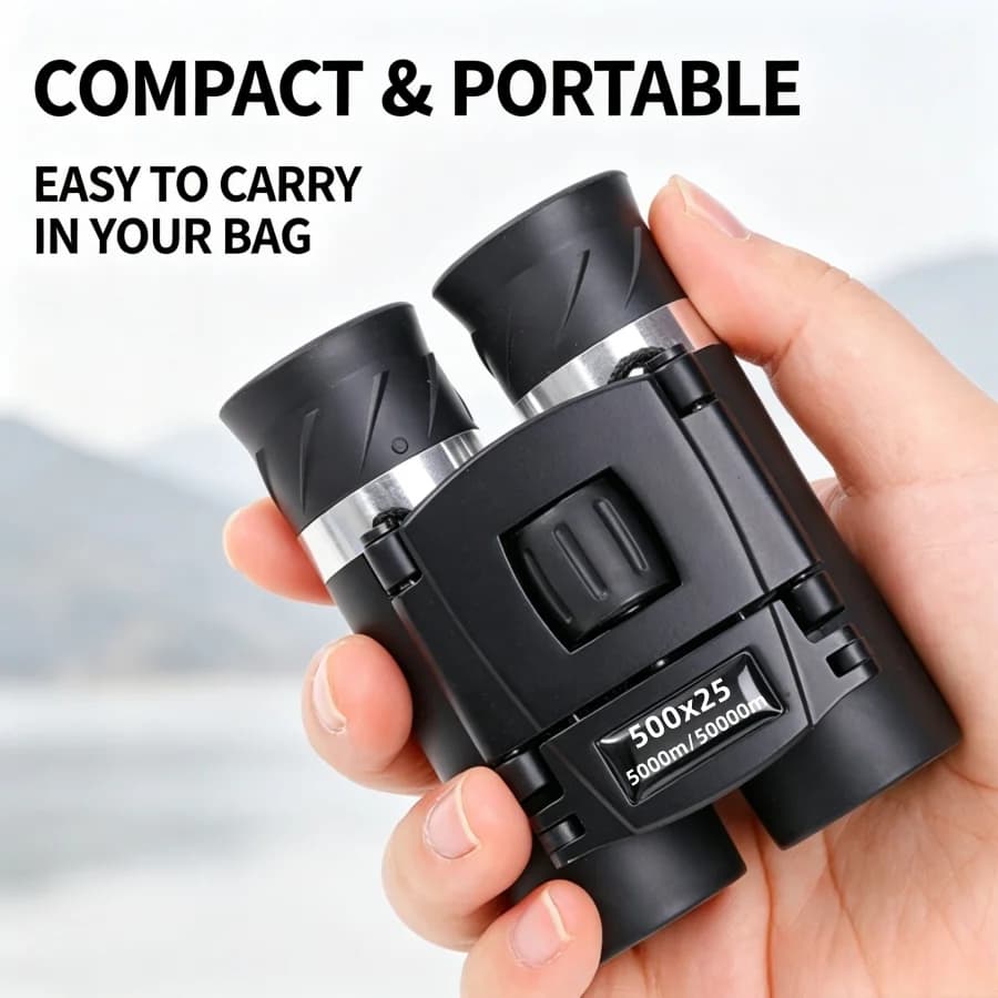 500x25 HD Zoom FMC Binoculars Powerful Professional Long Range Folding Portable Optics for Outdoor Camping Travel Bird Watching