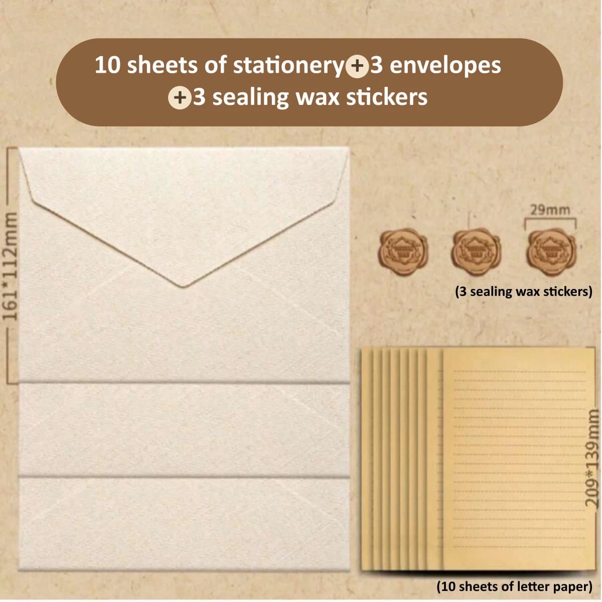 Set di lettere speciali in carta Kraft con texture di lino - Invito con lettere d'amore in stile cinese retrò - Buste per cartoline con sigillo di cera
