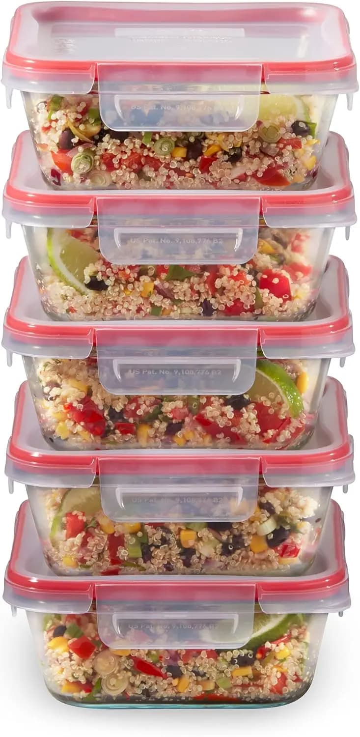 Contenitori per alimenti in vetro da 5 pezzi, coperchi ermetici, sicuri per microonde per la preparazione dei pasti