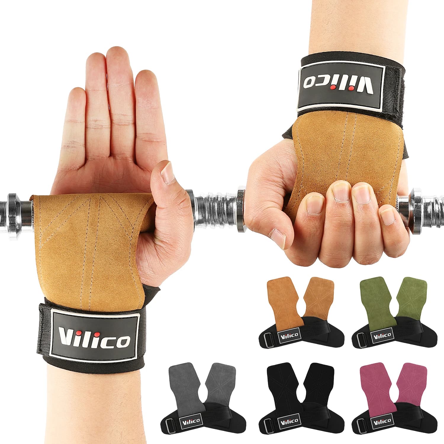 Guanti da Palestra in Pelle Bovina Antiscivolo e Traspiranti per Sollevamento Pesi, Allenamento Fitness, Trazioni, Stacchi e Protezione del Palmo