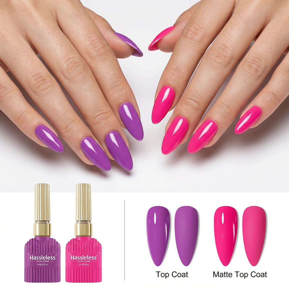 Set 2 Colori Senza Sforzo: Nuovo Popolare Gel per Unghie Viola e Rosso Rosa, Gel LED Rimovibile da 15ml, Kit per Design Unghie Fai da Te per Salone