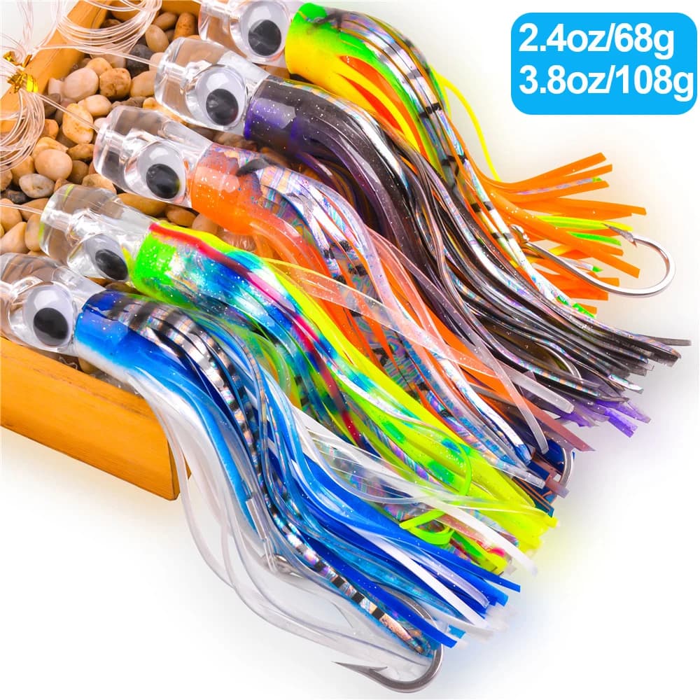 3 pezzi gonna a traina esche di tonno 68G/108G esche da pesca in acqua salata per Mahi Marlin Wahoo ganci truccati Big Game Leader rig Fishing