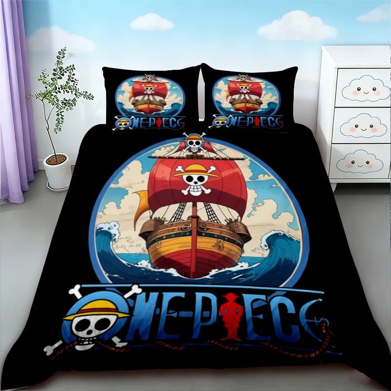 Set Copripiumino per Ragazzi e Adolescenti, Tema Luffy di One Piece, Set Biancheria da Letto Cartoon, Copripiumino Traspirante per Arredo Camera da Letto