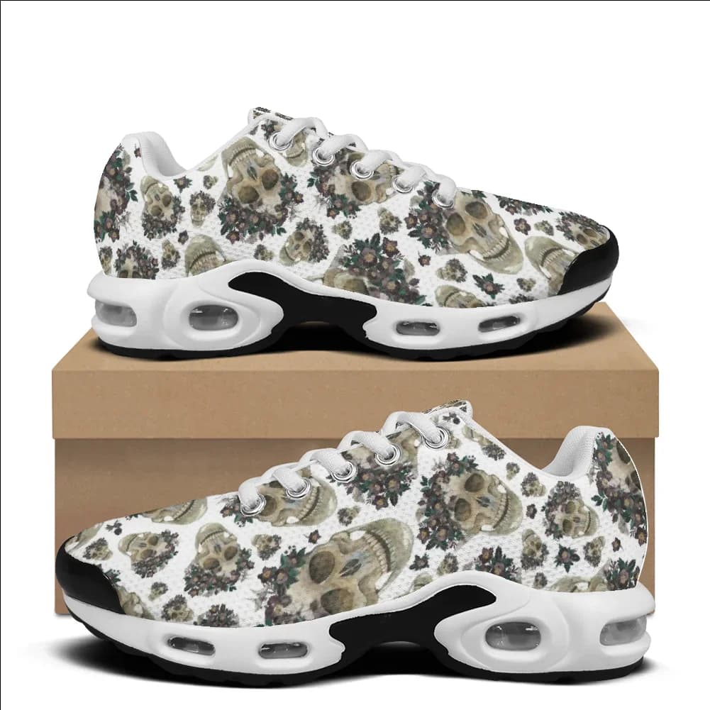 Brown skull print casual air-cushioned shoes breathable mesh upper athletic sneakers for man and woman sport shoes