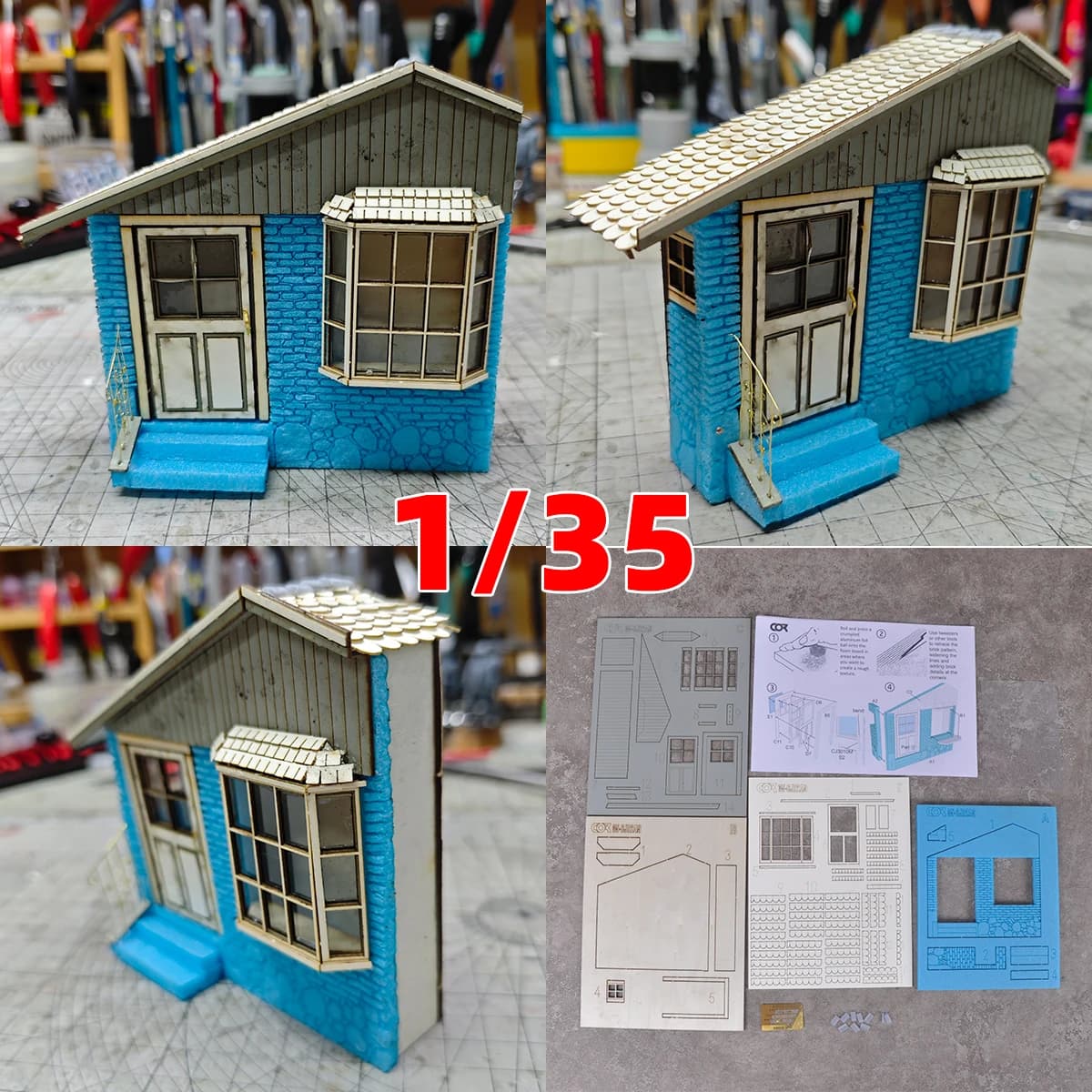 Modello Architettonico da Assemblare: Tavolo di Sabbia con Casa Unifamiliare, Bungalow, Abitazione Rurale, Diorama, Kit Modellino in Scala 1/35 1/32