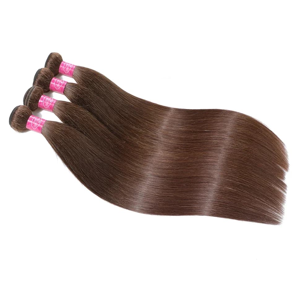 # 4 Fasci di Capelli Lisci Brasiliani Marrone Cioccolato, 2/3/4 Pezzi/Lotto, 100% Capelli Umani Veri, Fasci di Capelli Grezzi